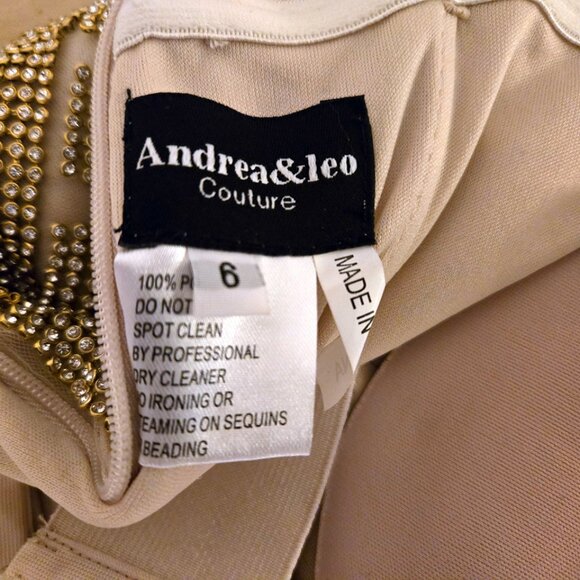 Andrea & Leo Gold Beaded Crystal Embellished Evening Strapless Gown Size 6 - Picture 12 of 13